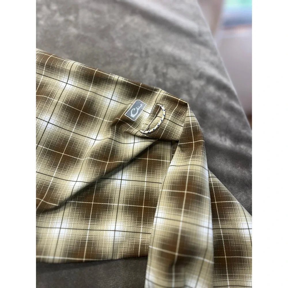Drake Waterfowl Wingshooter Shirt Mens Large Brown Plaid Pearl Snap‎ Fishing L